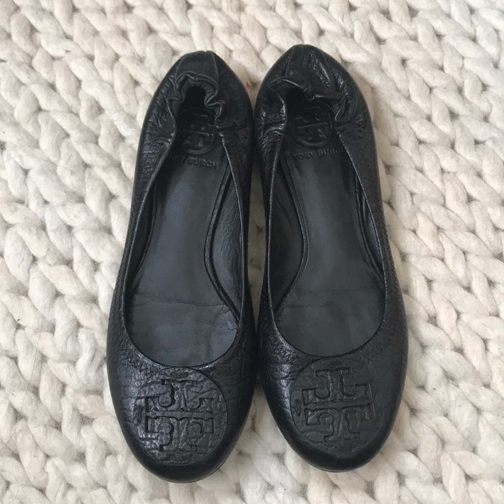 TORY BURCH | Black Reva Leather Ballet Flat, 7